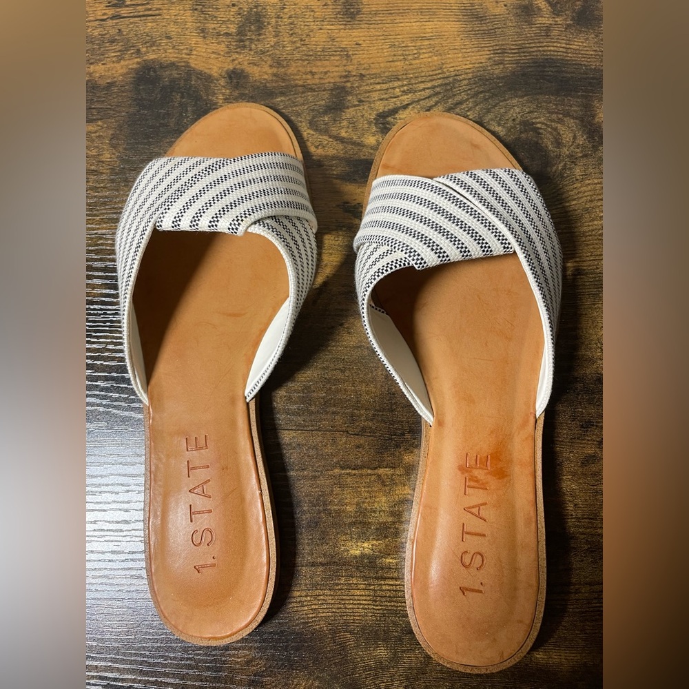 1. State Travor Women's Black-and-White Striped Slide Sandals